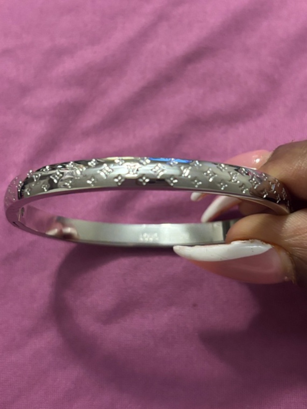 LV Sterling Silver Engraved Bangle Bracelet